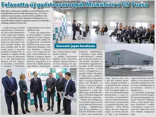 Újságcikk a GS Yuasa miskolci gyárcsarnokának átadásáról